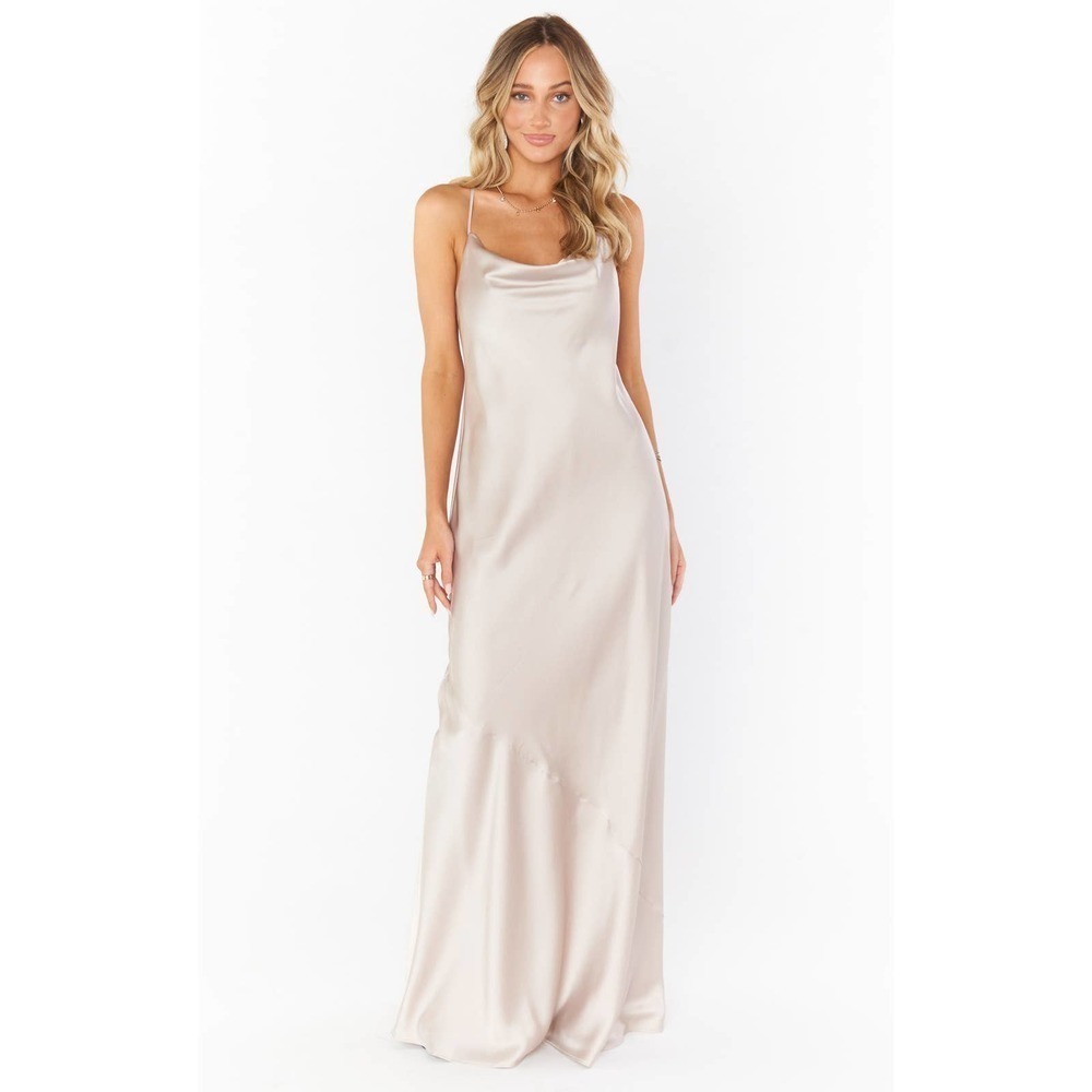 New Show Me Your Mumu Tuscany Maxi Slip Dress Champagne Luxe Satin Size L